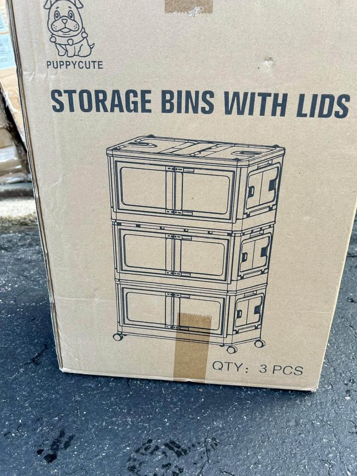 Brand New 3 Storage Bins with Lids Each Box 19Lx14Wx10H inches