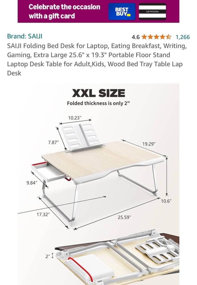SAIJI Folding Bed Desk for Laptop