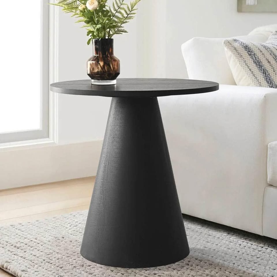 Popmaison 24 Inch Round Black Pedestal End Table