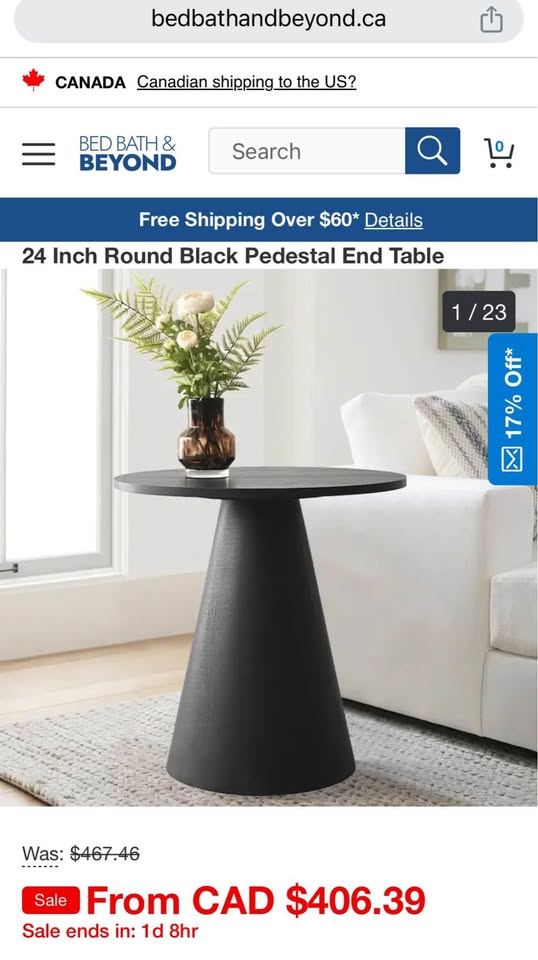 Popmaison 24 Inch Round Black Pedestal End Table