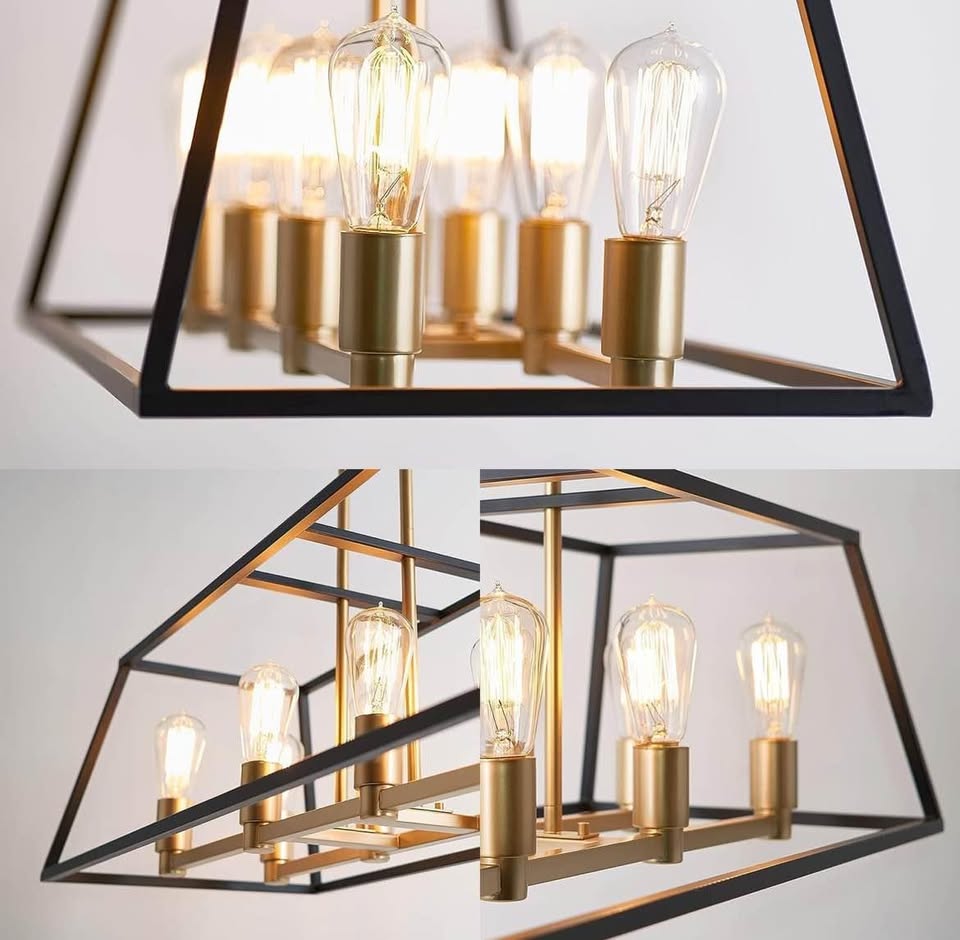 Farmhouse Black and Gold Mid-Century Chandelier