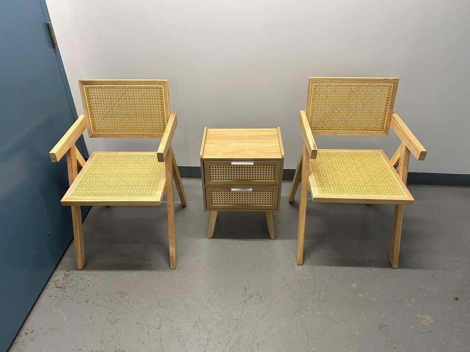 Set of Rattan Bamboo Chairs & Table