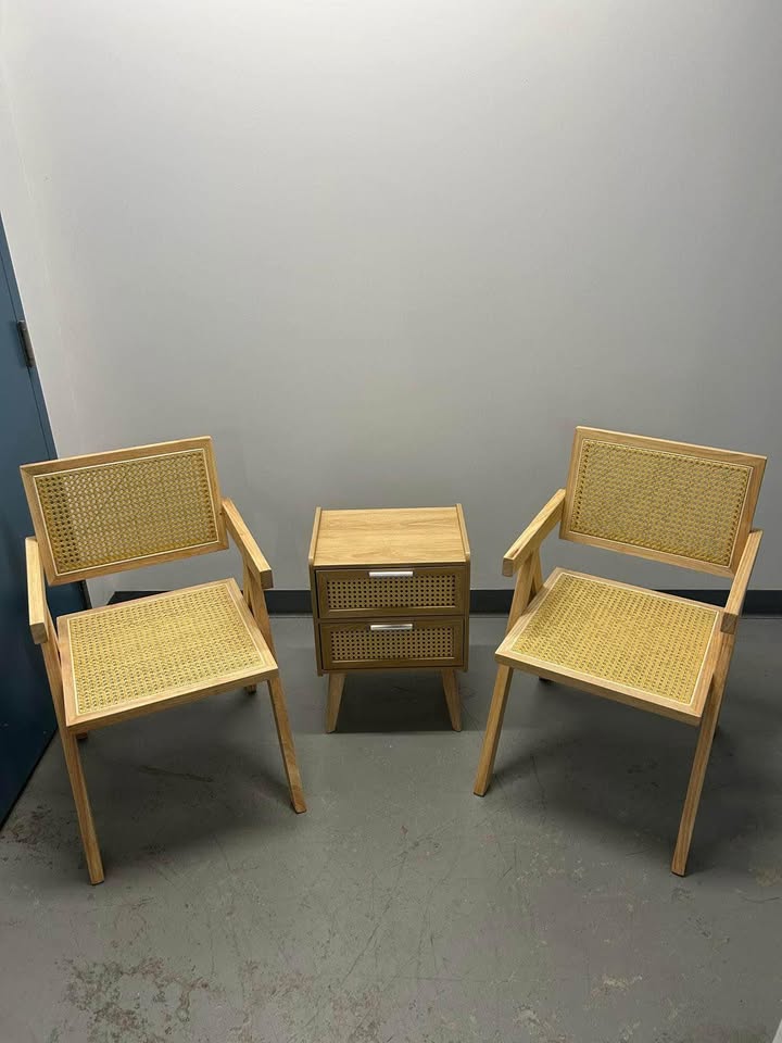 Set of Rattan Bamboo Chairs & Table