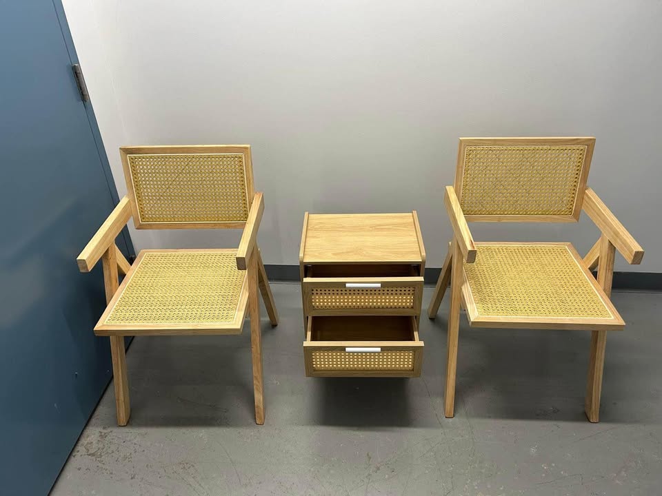Set of Rattan Bamboo Chairs & Table