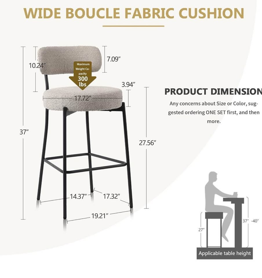 Light grey Boucle barstools (Set of 2)