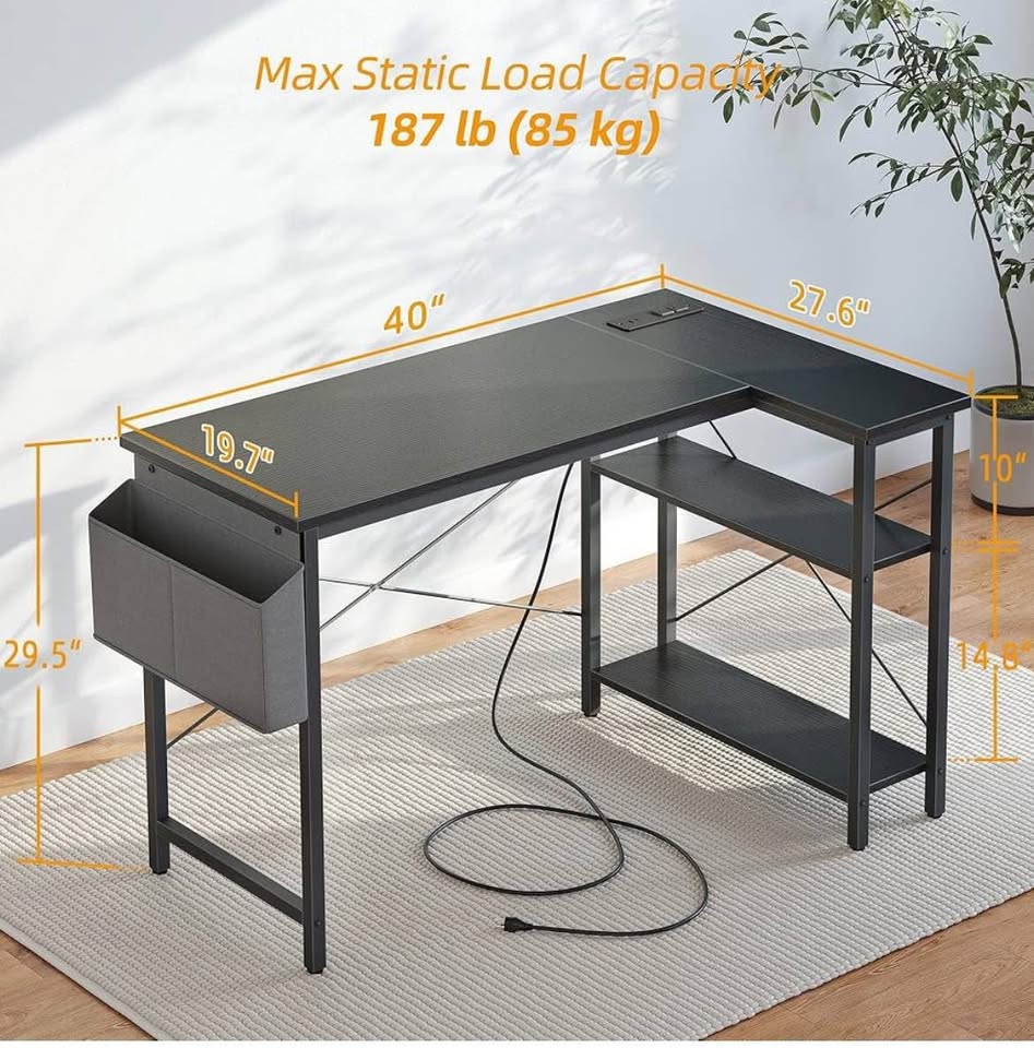 40 Inch L-Shaped Office Computer Desk with Storage