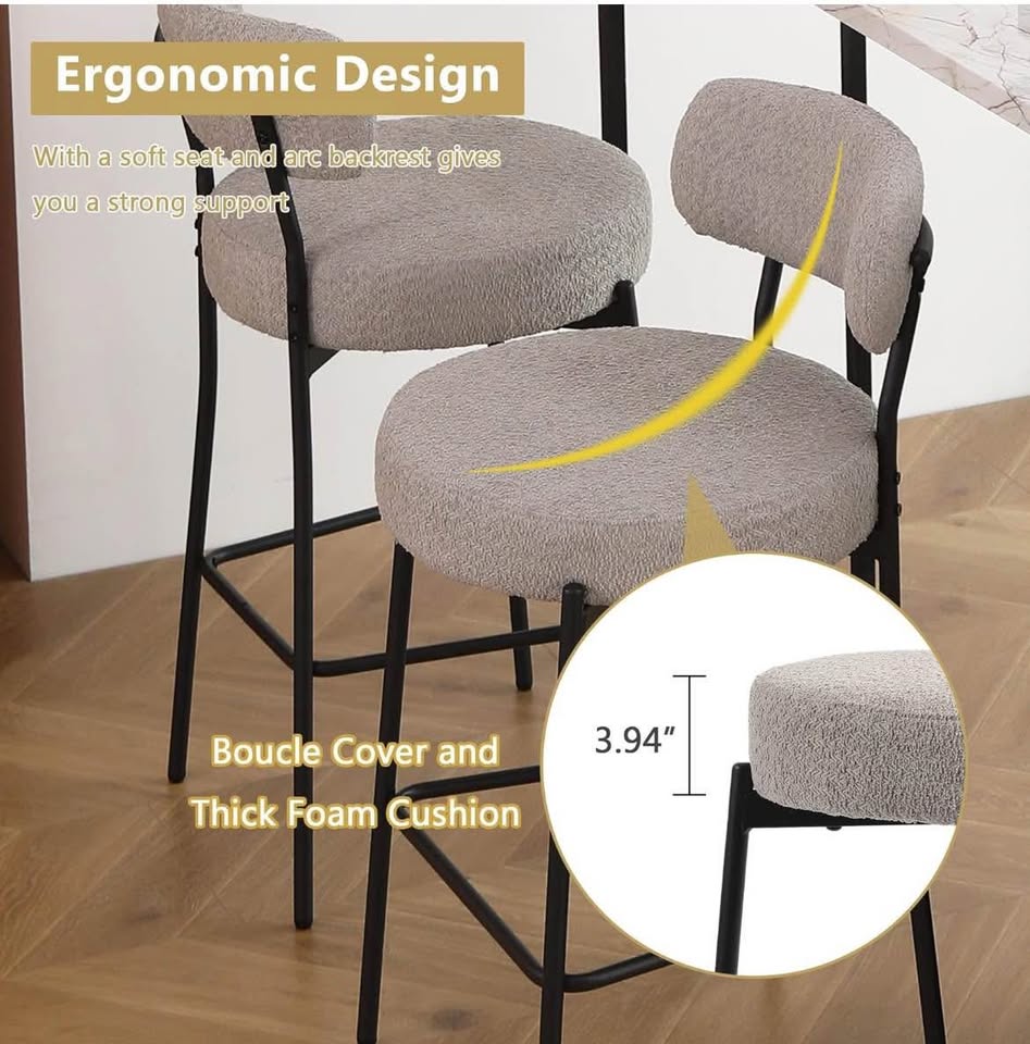 Light grey Boucle barstools (Set of 2)