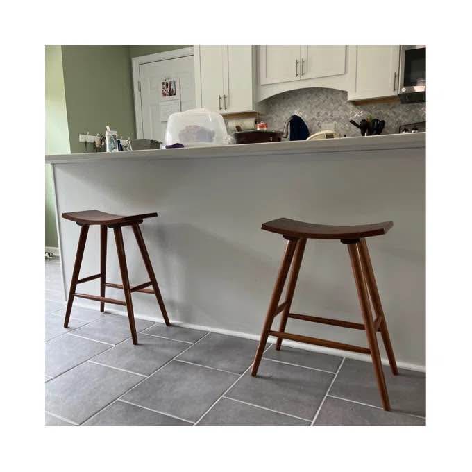 Mid Century Solid Wood Bar Stools (Set of 2)