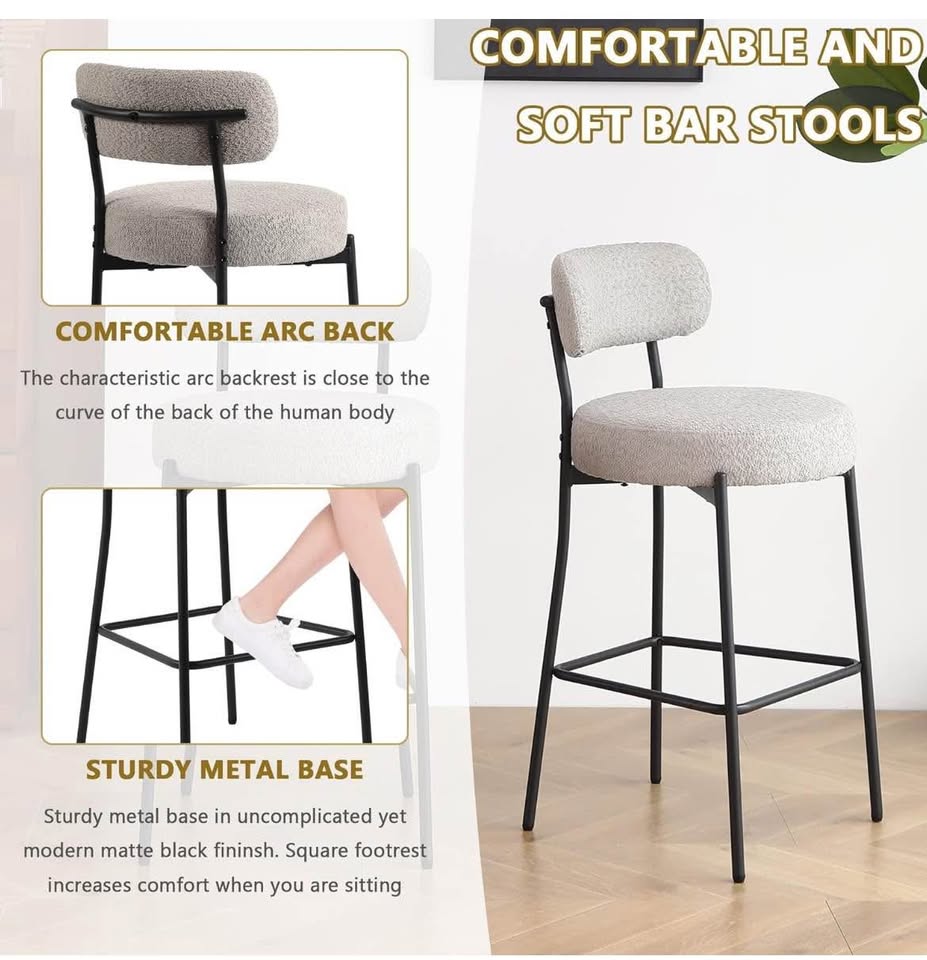 Light grey Boucle barstools (Set of 2)