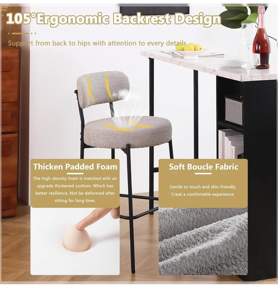 Light grey Boucle barstools (Set of 2)