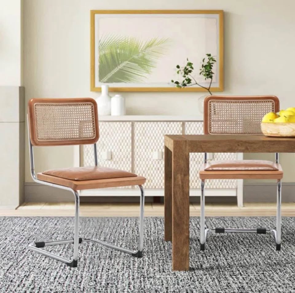 Leather rattan chairs (set of 2)