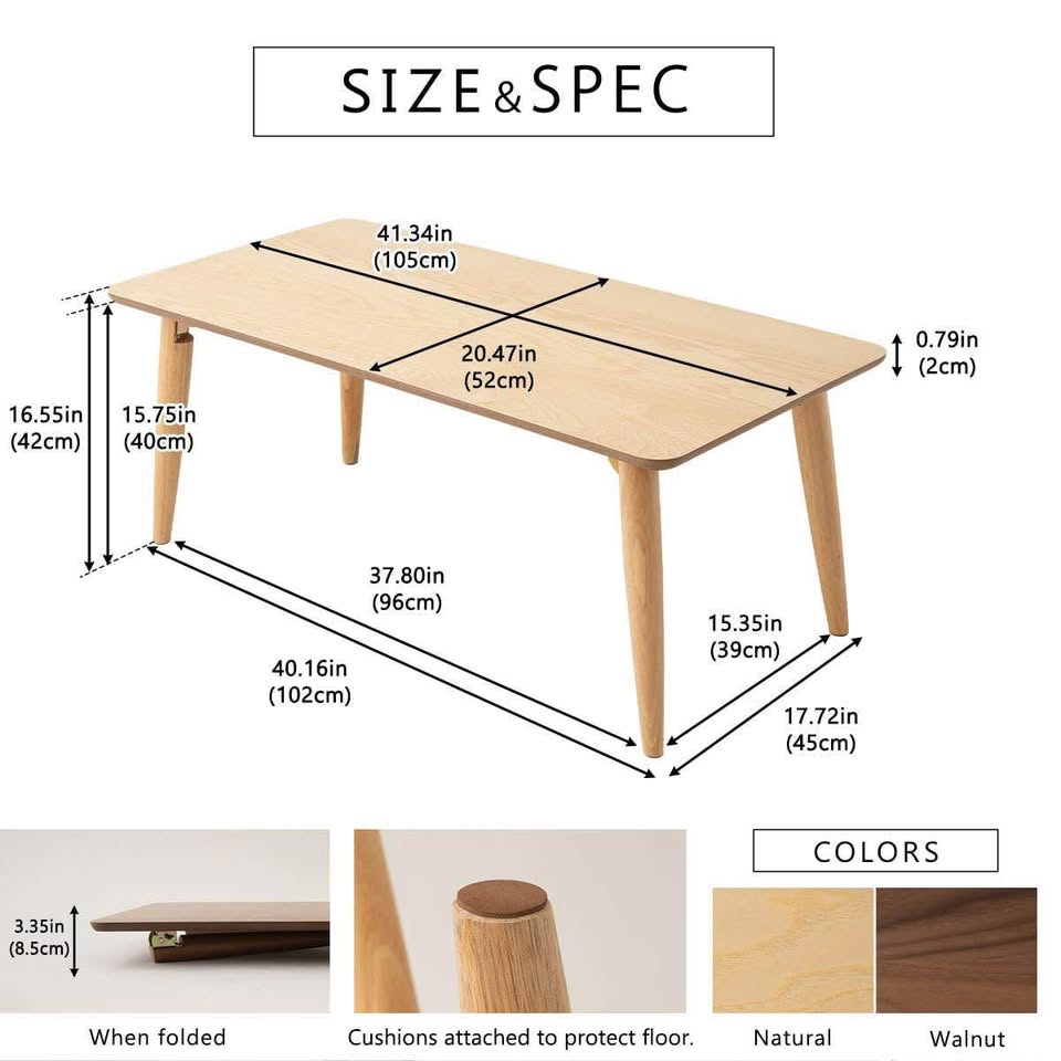 MOOR Wood Folding Coffee Table Rectangle Large (52x105cm)