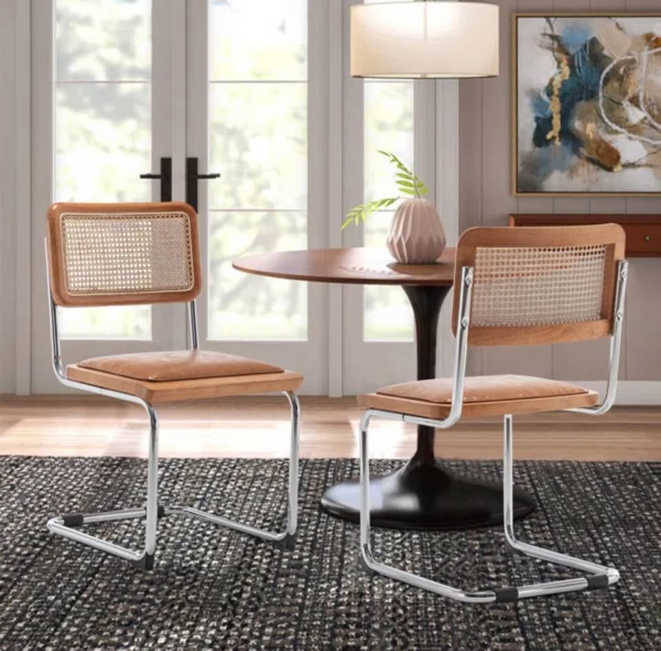 Leather rattan chairs (set of 2)
