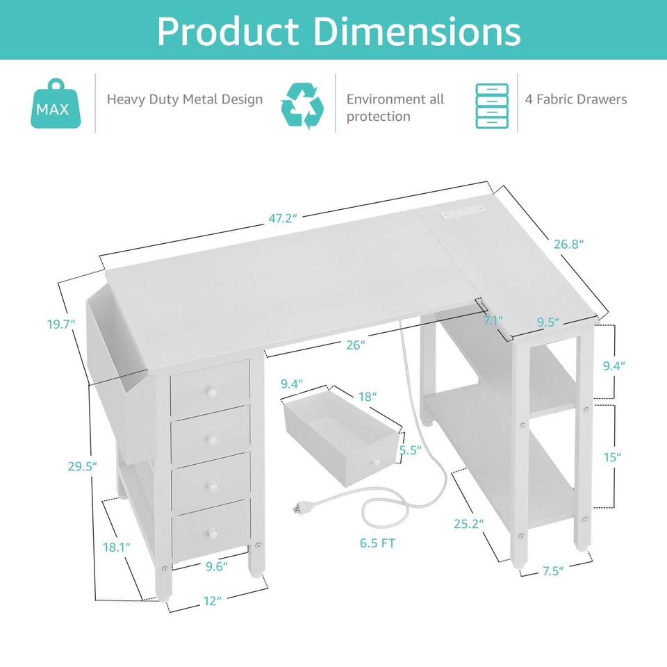 L Shaped Desk Brand New in Box 47 Inches