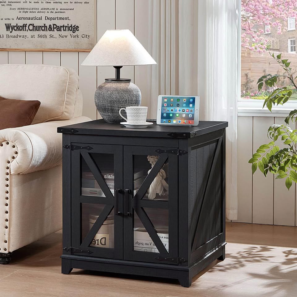 Brand new black end tables with charging stations (set of 2)