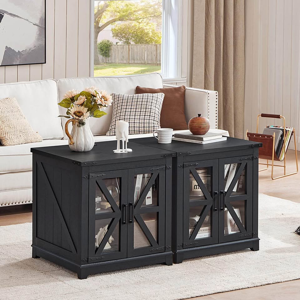 Brand new black end tables with charging stations (set of 2)