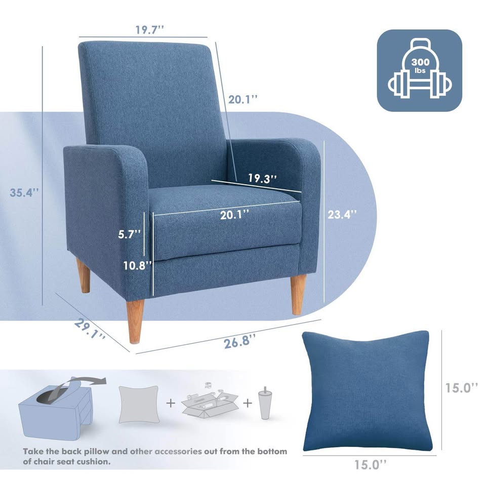 Brand new blue armchair with pillow