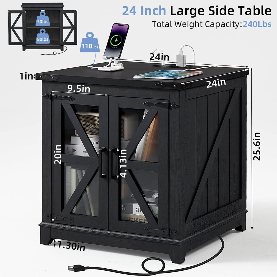 Brand new black end tables with charging stations (set of 2)