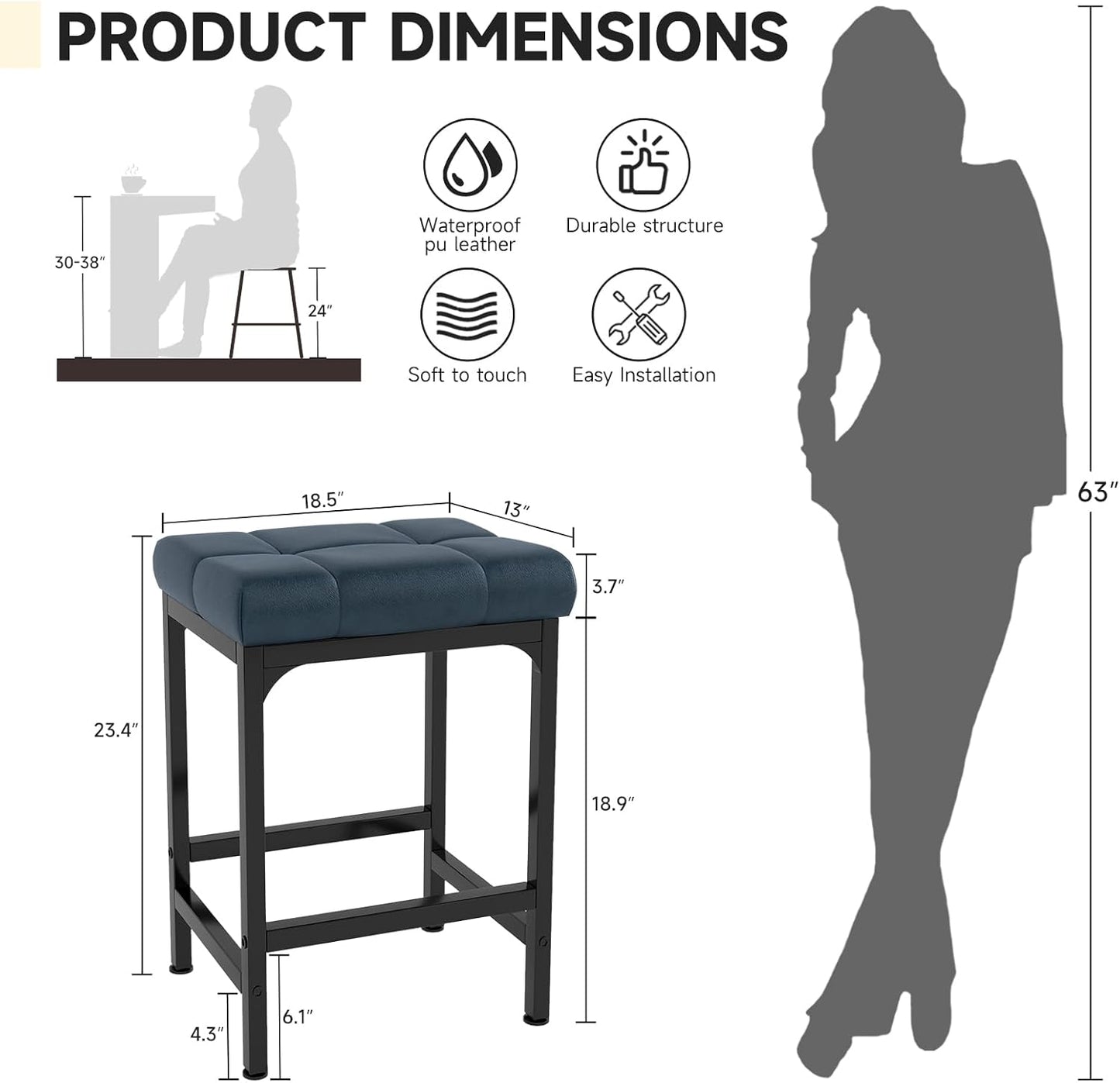 Modern Metal Bar Stool | Cushioned & Durable