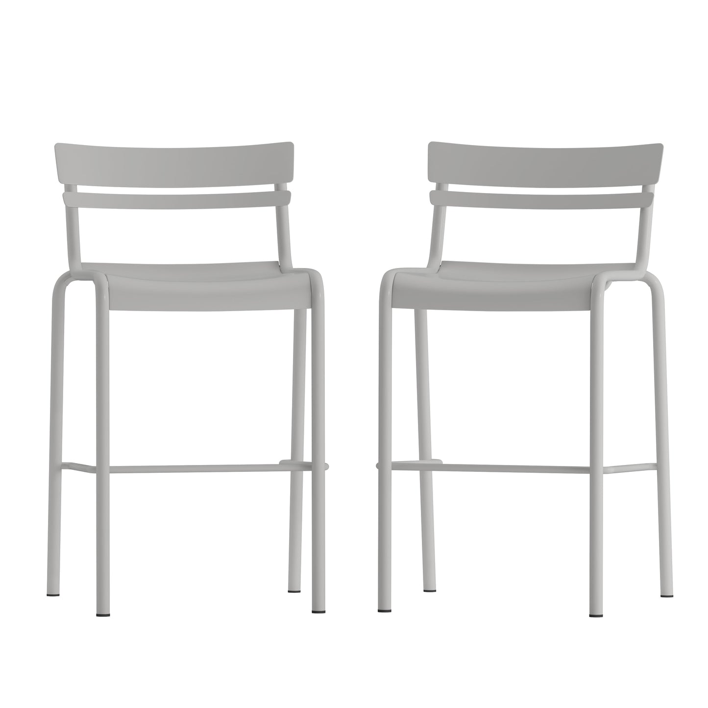 Silver Metal Bar Height Stool with 2 Slats
