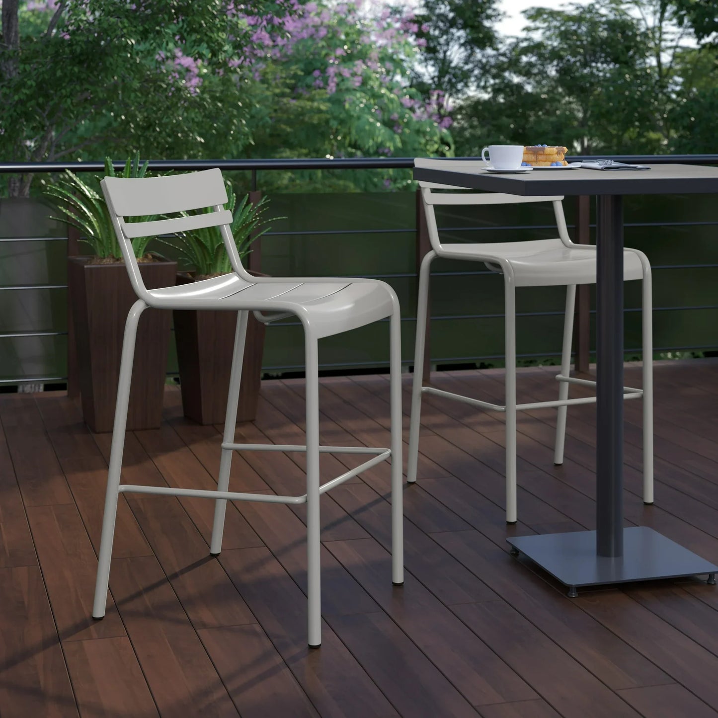 Silver Metal Bar Height Stool with 2 Slats