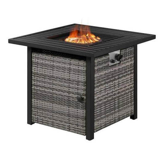 Hampton Bay-Home Depot 
30 in. W 50000 Btu black Steel Propane Outdoor Fire Pit Tablewith Lava Rocks