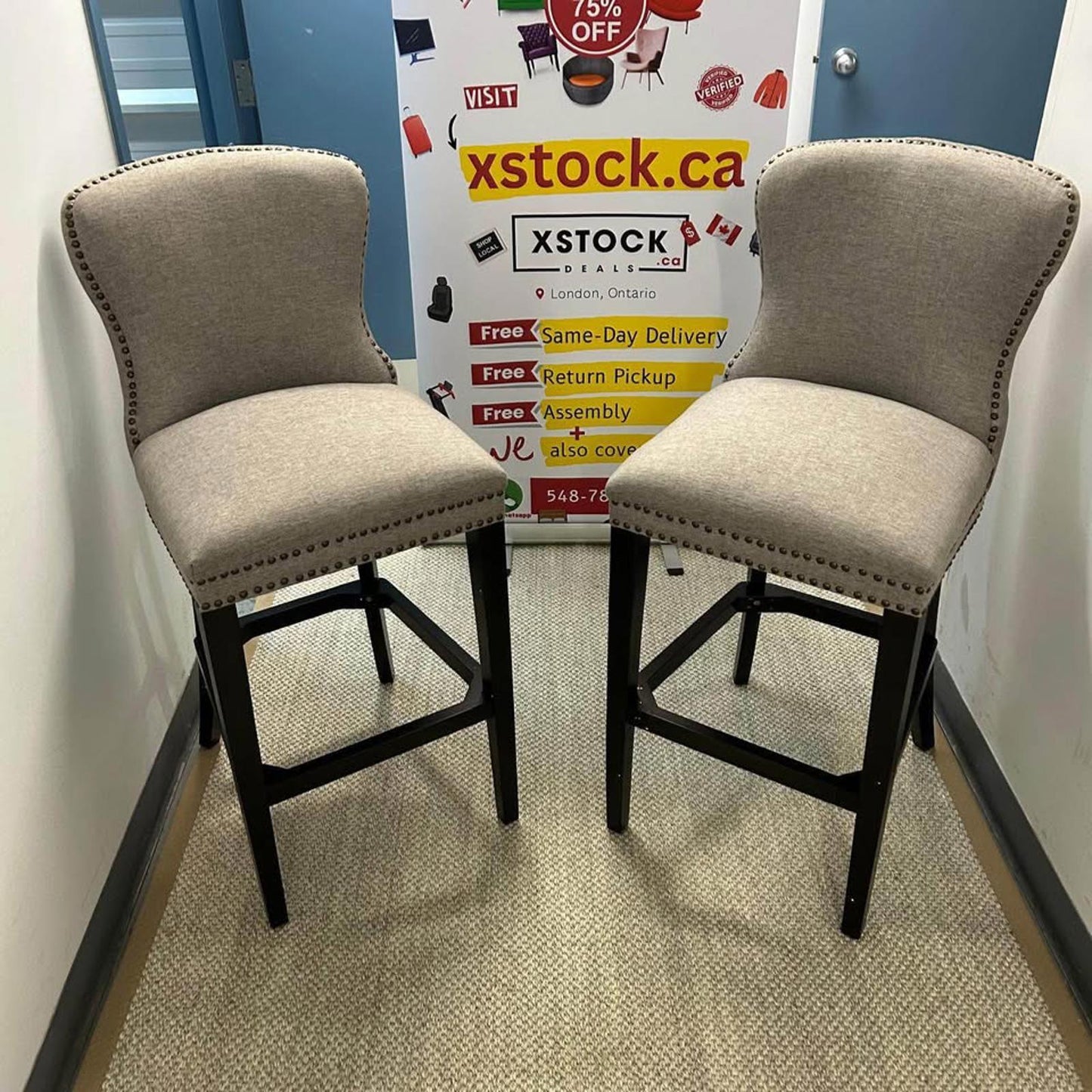 2 Brand New Jennifer Taylor Home Sonoma 30” Upholstered Armless Tufted Bar Stools