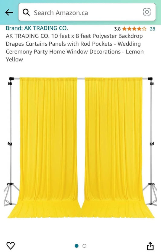 10 feet x 8 feet Lemon Yellow Polyester Backdrop Drapes Curtains Panels with Rod Pocket