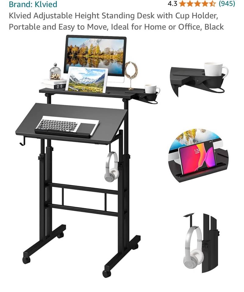 Adjustable Height Standing Desk with Cup Holder, Portable