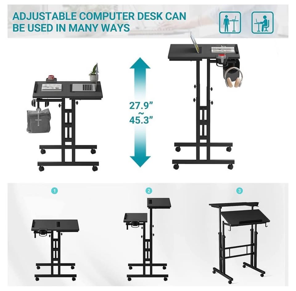 Adjustable Height Standing Desk with Cup Holder, Portable