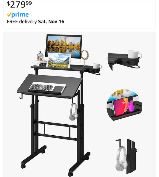Adjustable Height Standing Desk with Cup Holder, Portable