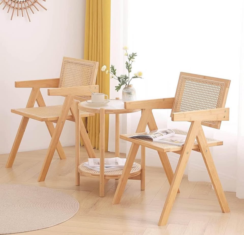 Set of Rattan Bamboo Chairs & Table