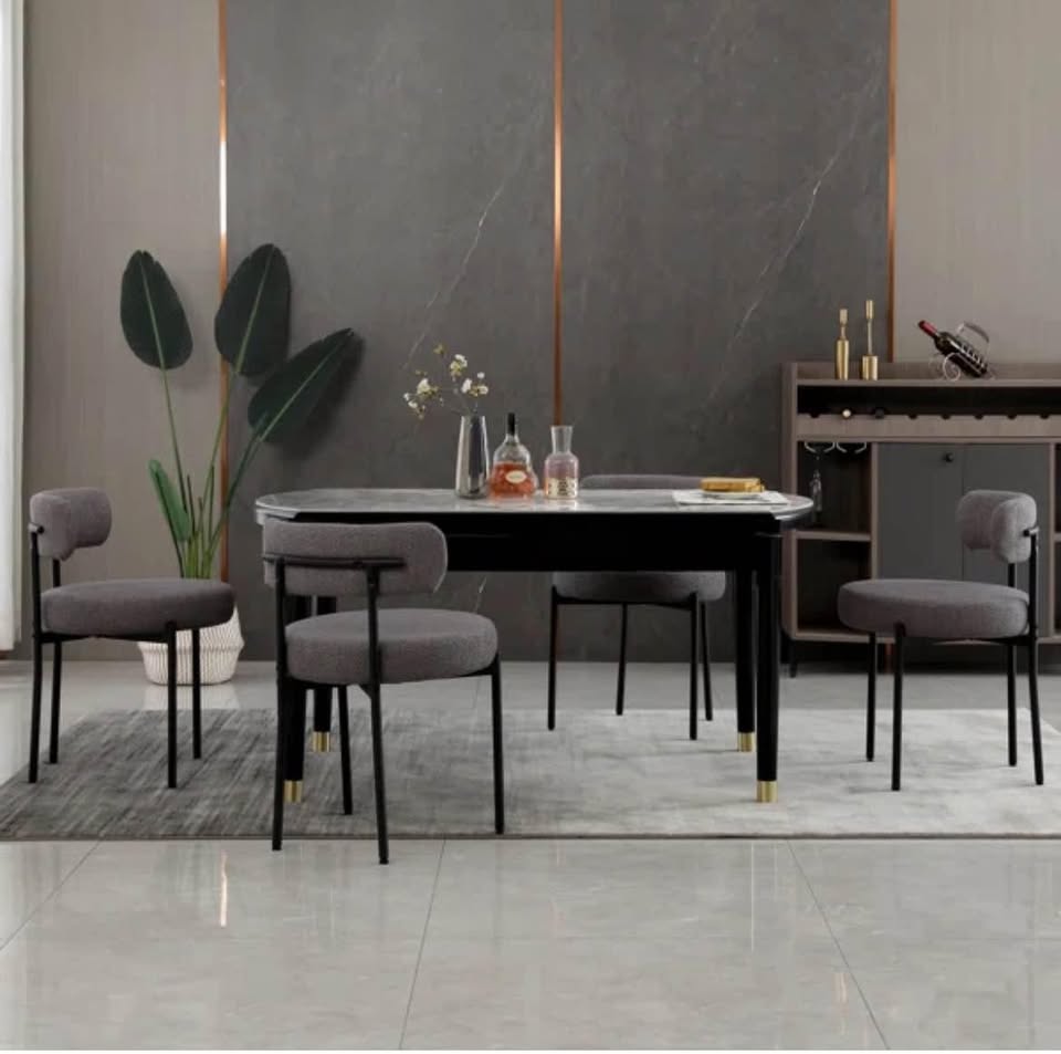 4 grey boucle dining chairs