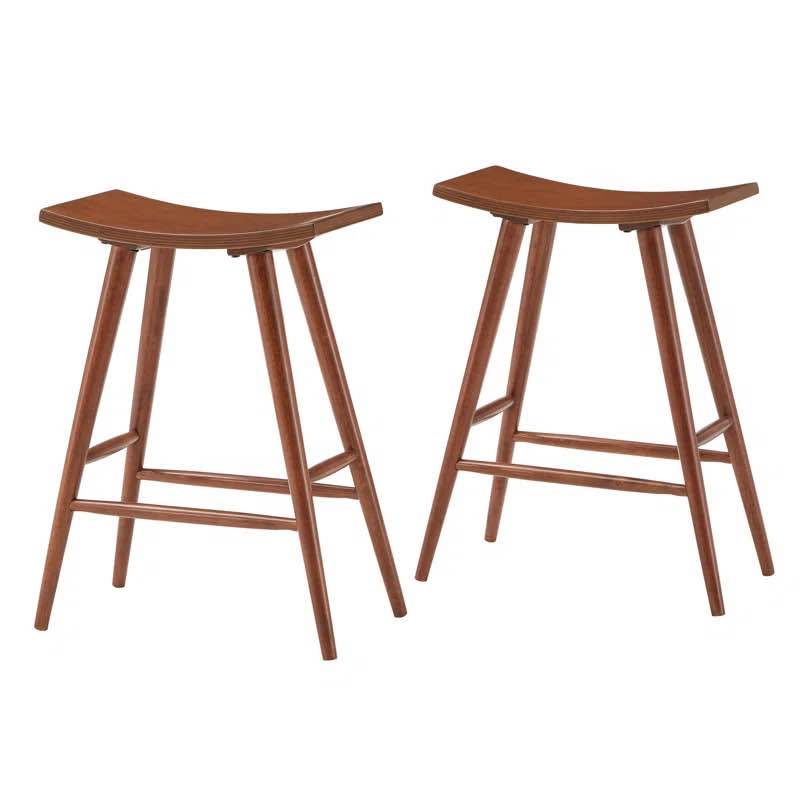 Mid Century Solid Wood Bar Stools (Set of 2)