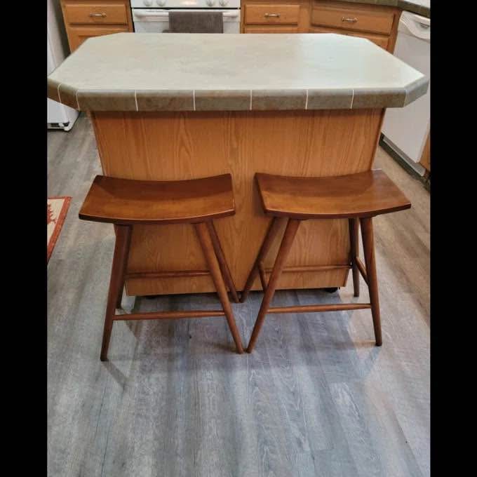 Mid Century Solid Wood Bar Stools (Set of 2)