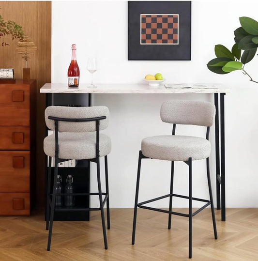 Light grey Boucle barstools (Set of 2)