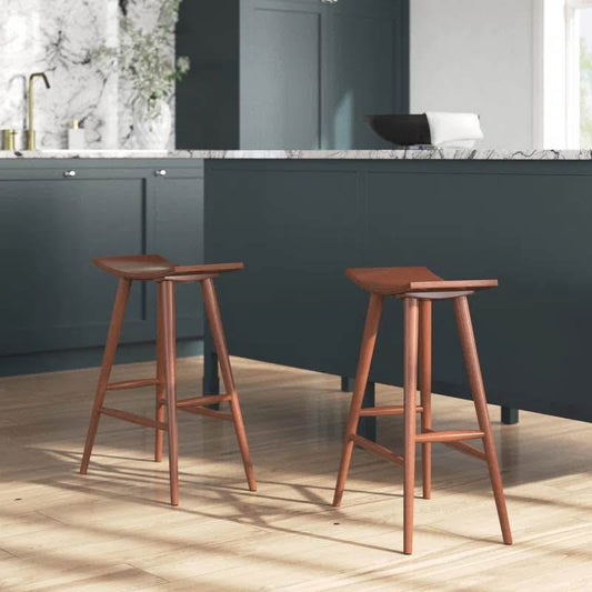 Mid Century Solid Wood Bar Stools (Set of 2)