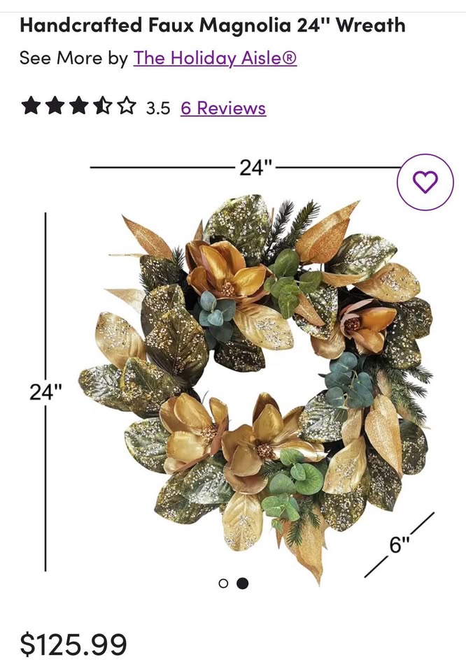 Handcrafted Faux Magnolia 24'' Wreath