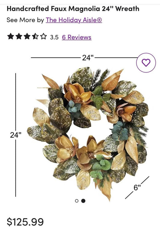Handcrafted Faux Magnolia 24'' Wreath