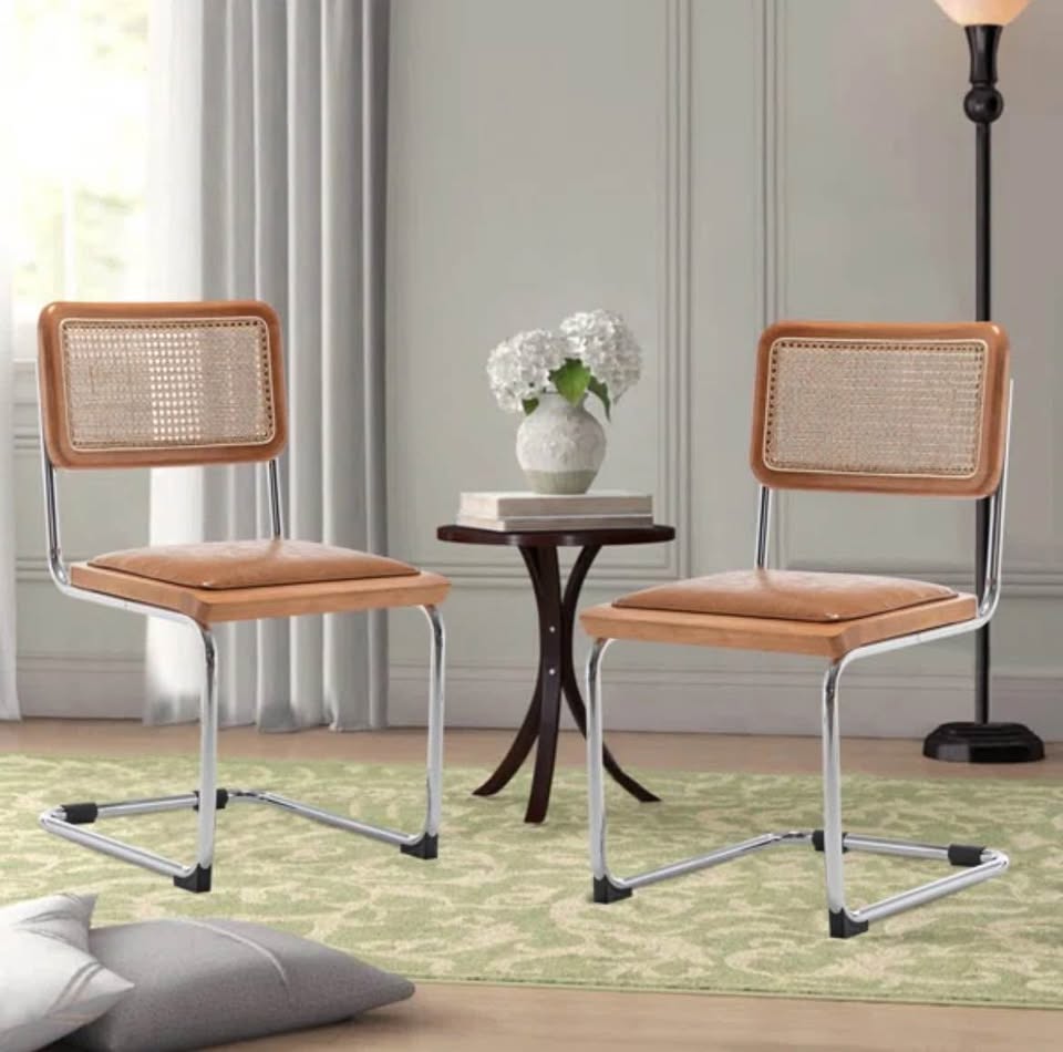 Leather rattan chairs (set of 2)