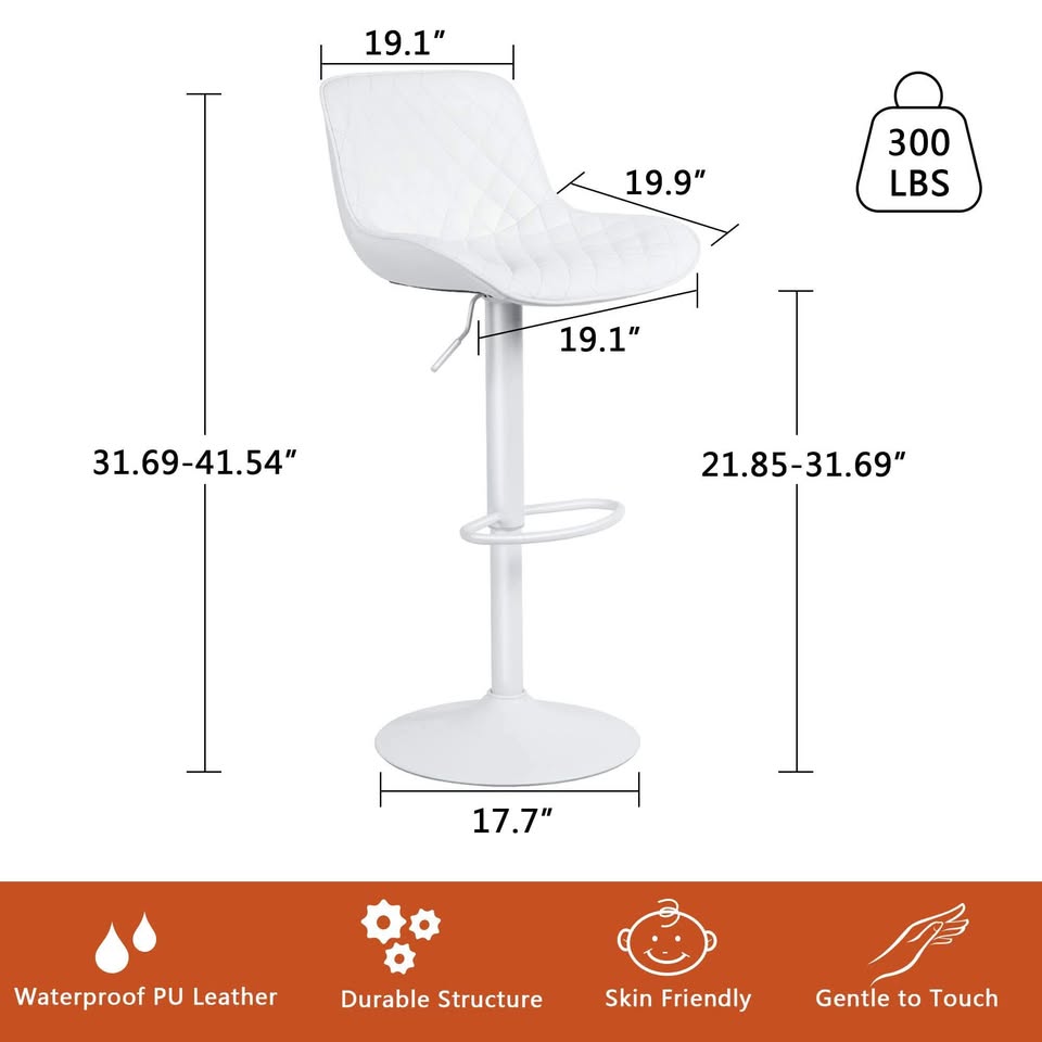 White Bar Stools Set of 2 Faux Leather - Brand New in Box
