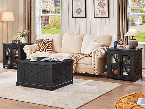 Brand new black end tables with charging stations (set of 2)