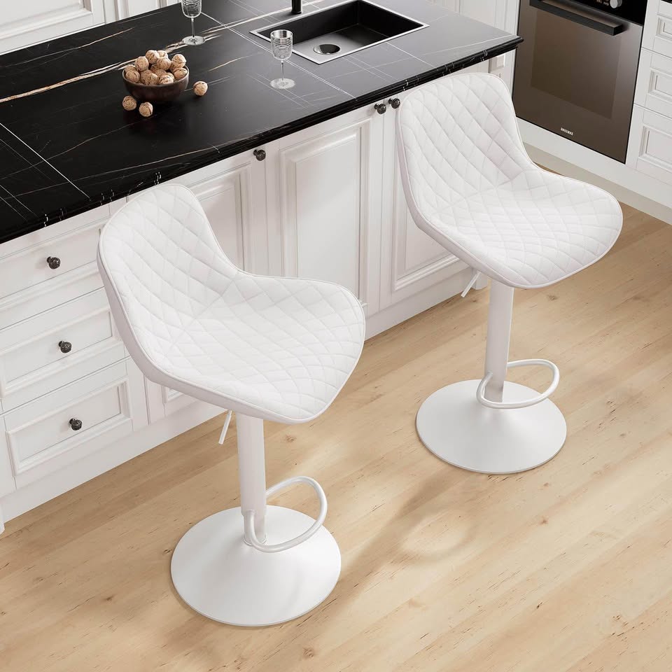 White Bar Stools Set of 2 Faux Leather - Brand New in Box