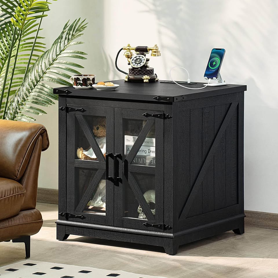 Brand new black end tables with charging stations (set of 2)