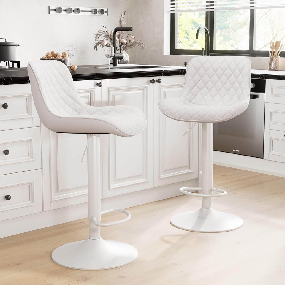White Bar Stools Set of 2 Faux Leather - Brand New in Box