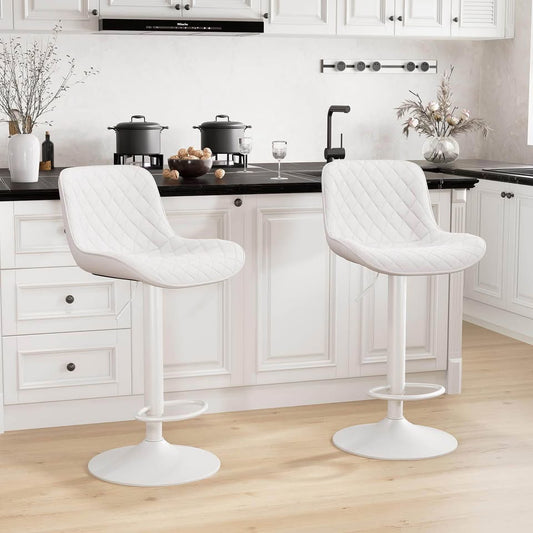 White Bar Stools Set of 2 Faux Leather - Brand New in Box