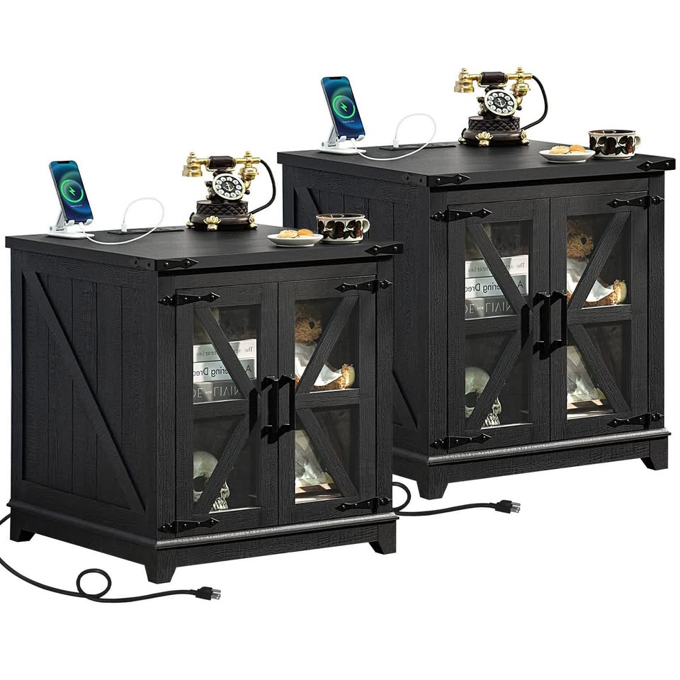 Brand new black end tables with charging stations (set of 2)