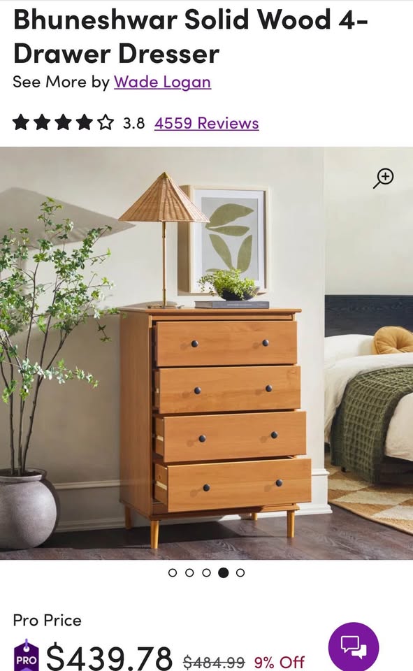 Wade Logan Bhuneshwar Solid Wood 4-Drawer Dresser - Brand New in Box