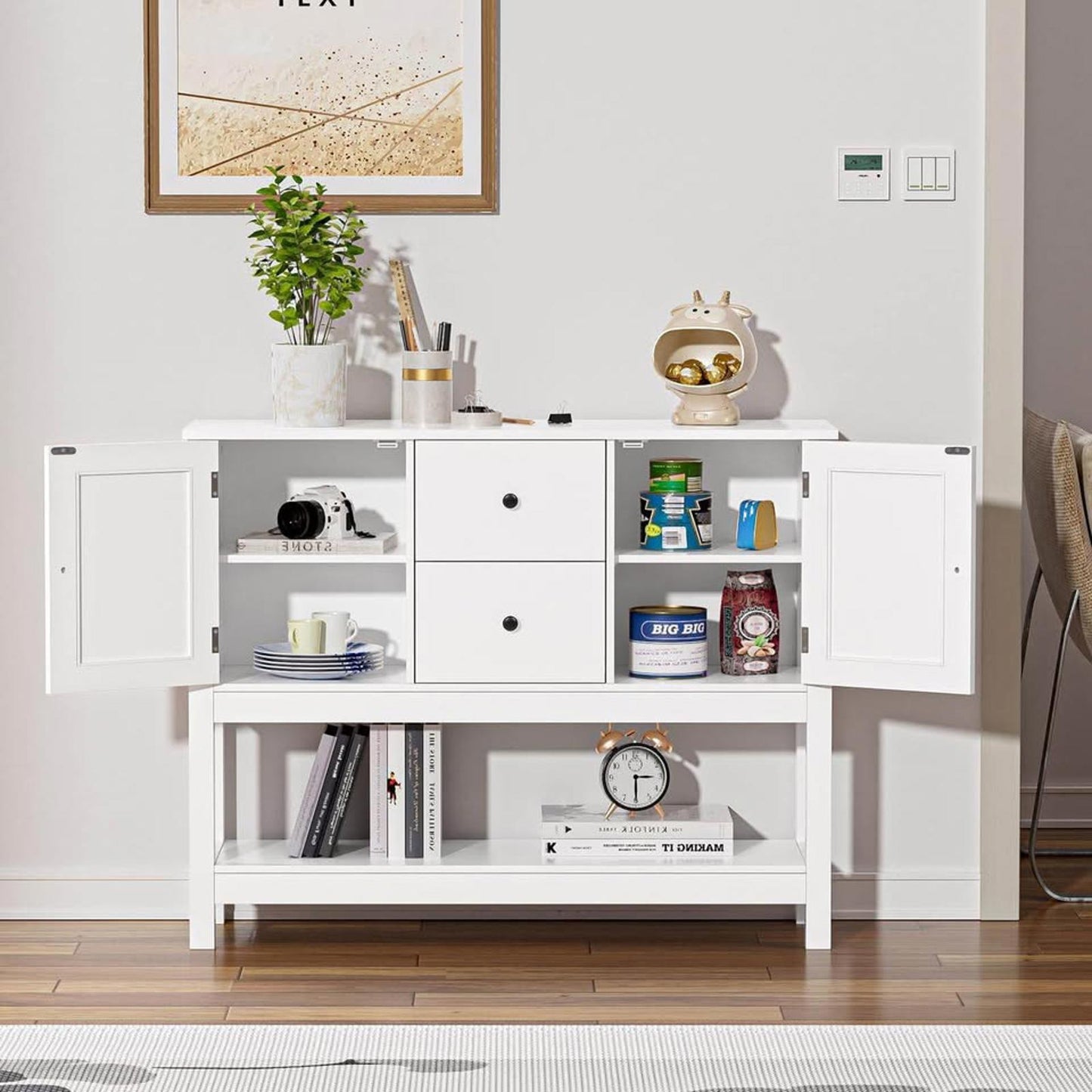 Brand new white rattan sideboard