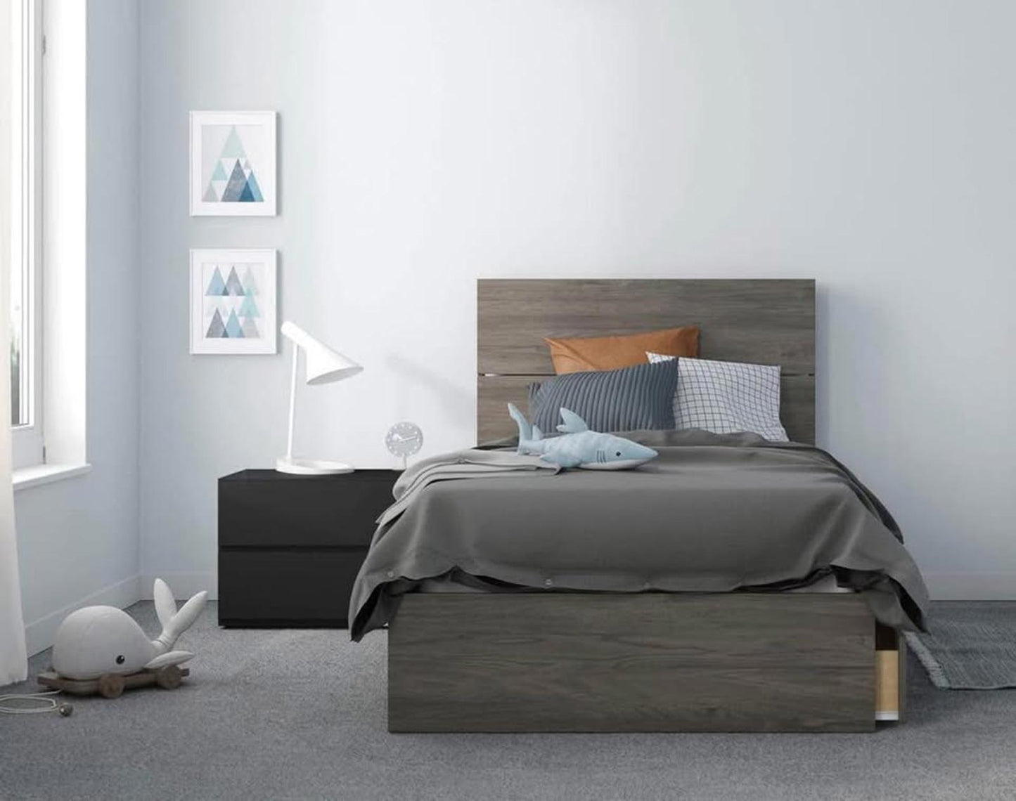 Brand New in Box
Twin Nexera Bedroom Set with 3 Drawers Bed Frame+2 Drawers Night Stand+ 1 Headboard